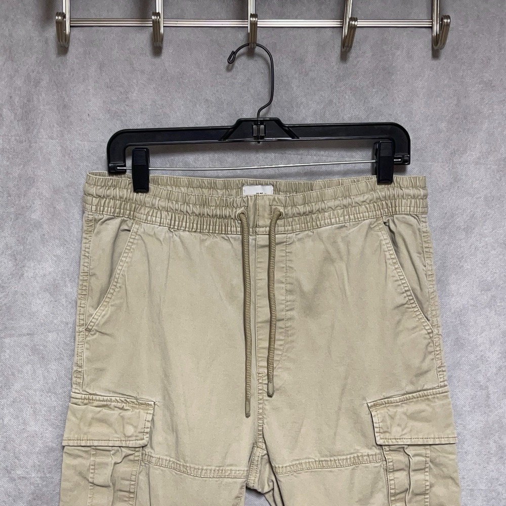 H&M Pants Men M Beige Slim Cargo Jogger Elastic Waist Twill Drawstring W32x28L